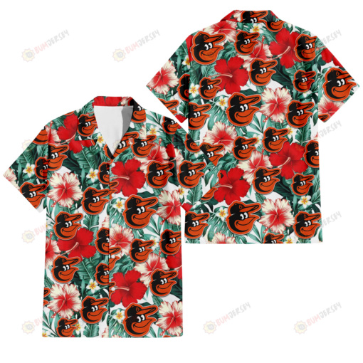 Baltimore Orioles Red Coral Hibiscus White Porcelain Flower Banana Leaf 3D Hawaiian Shirt