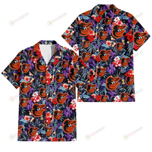 Baltimore Orioles Red Hibiscus Caro Black Background 3D Hawaiian Shirt