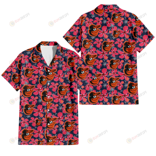 Baltimore Orioles Red Hibiscus Dark Gray Background 3D Hawaiian Shirt