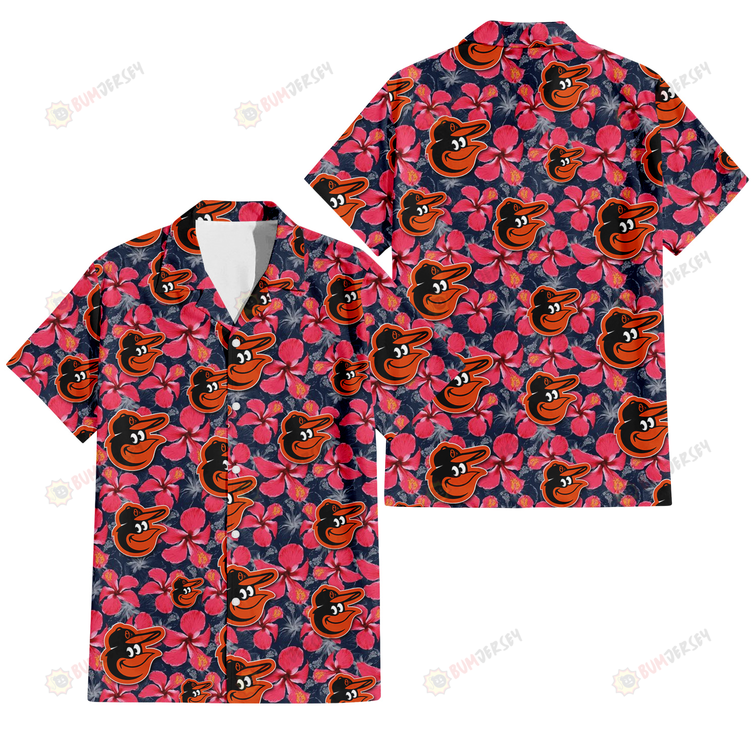 Baltimore Orioles Red Hibiscus Dark Gray Background 3D Hawaiian Shirt