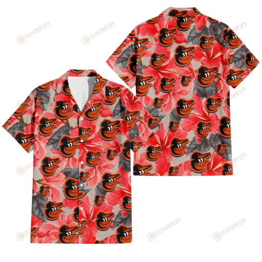 Baltimore Orioles Red Hibiscus Gray Leaf Gainsboro Background 3D Hawaiian Shirt
