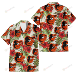 Baltimore Orioles Red Hibiscus Green Tropical Leaf Cream Background 3D Hawaiian Shirt