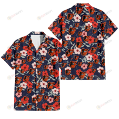 Baltimore Orioles Red Pink White Hibiscus Black Background 3D Hawaiian Shirt