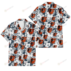 Baltimore Orioles Sketch Hibiscus Leaf Dark Gray Background 3D Hawaiian Shirt