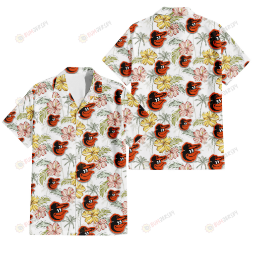 Baltimore Orioles Sketch Red Yellow Coconut Tree White Background 3D Hawaiian Shirt