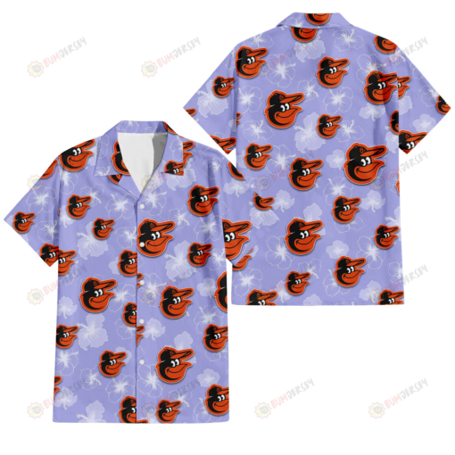 Baltimore Orioles Sketch White Hibiscus Violet Background 3D Hawaiian Shirt