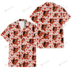 Baltimore Orioles Tiny Red Hibiscus Green Leaf White Cube Background 3D Hawaiian Shirt