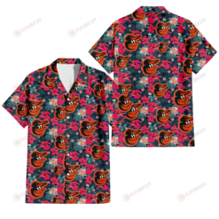 Baltimore Orioles Tiny Red Hibiscus White Porcelain Flower Black Background 3D Hawaiian Shirt