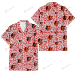 Baltimore Orioles Tiny White Hibiscus Pattern Red Background 3D Hawaiian Shirt
