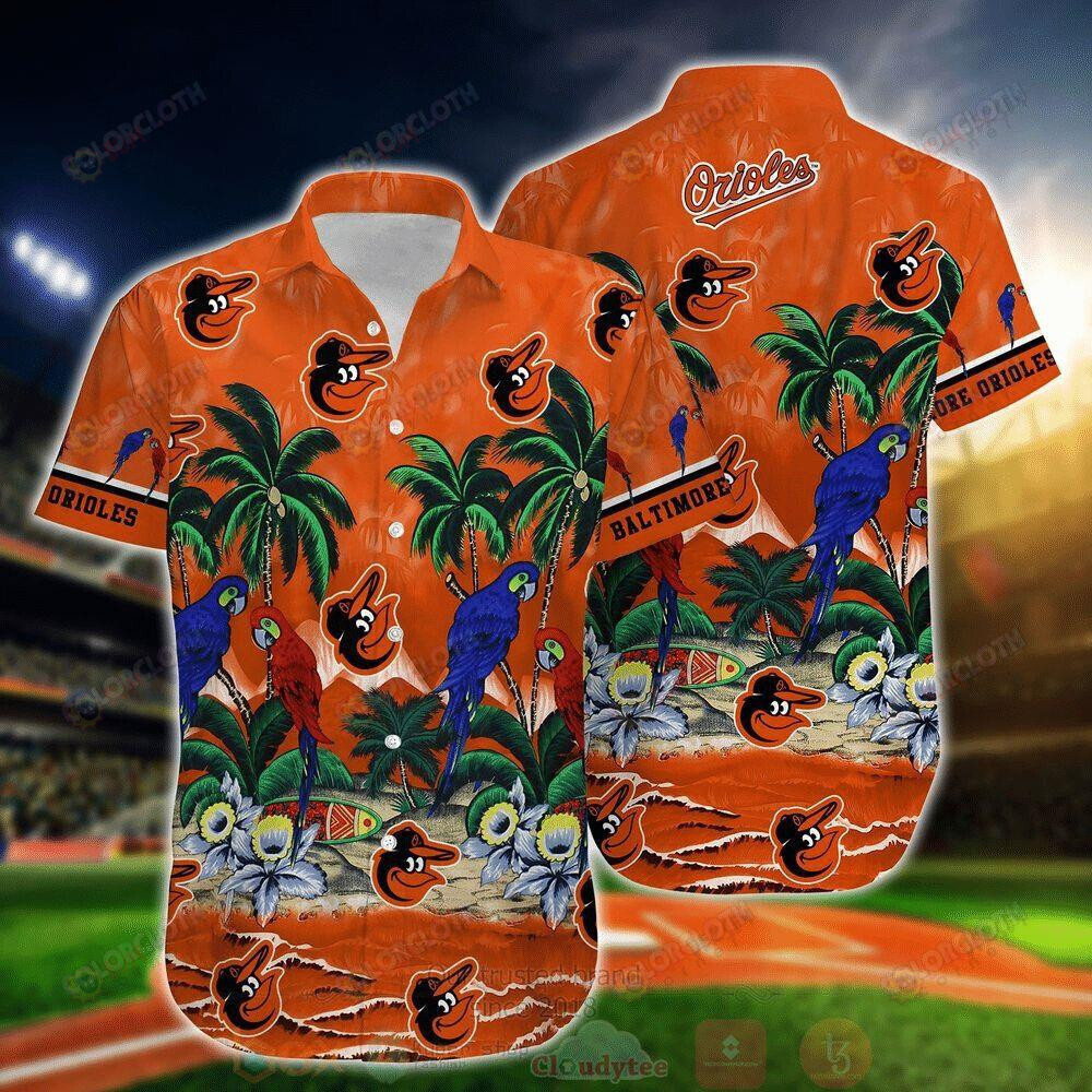 Baltimore Orioles Tropical Sea And Parrots Hawaiian Shirt In Orange