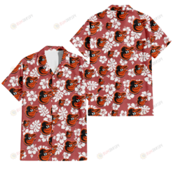 Baltimore Orioles White Hibiscus Indian Red Background 3D Hawaiian Shirt
