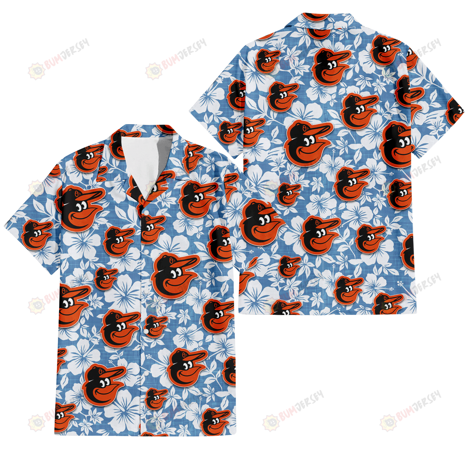 Baltimore Orioles White Hibiscus Light Blue Texture Background 3D Hawaiian Shirt