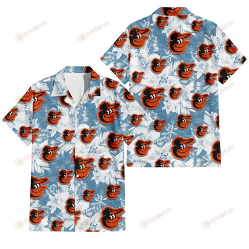 Baltimore Orioles White Hibiscus Orchid Light Blue Background 3D Hawaiian Shirt