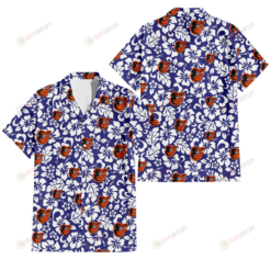 Baltimore Orioles White Hibiscus Pattern Slate Blue Background 3D Hawaiian Shirt