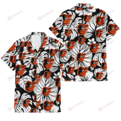 Baltimore Orioles White Hibiscus Porcelain Flower Palm Leaf Black 3D Hawaiian Shirt
