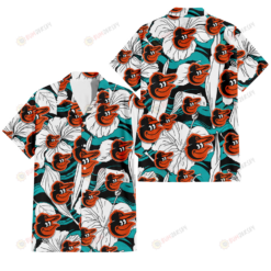 Baltimore Orioles White Hibiscus Turquoise Wave Black Background 3D Hawaiian Shirt