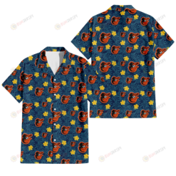 Baltimore Orioles Yellow Hibiscus Cadet Blue Leaf Navy Background 3D Hawaiian Shirt