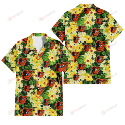 Baltimore Orioles Yellow Hibiscus Tropical Green Leaf Black Background 3D Hawaiian Shirt