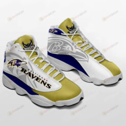 Baltimore Ravens Air Jordan 13 Shoes Sneakers In White And Yellow