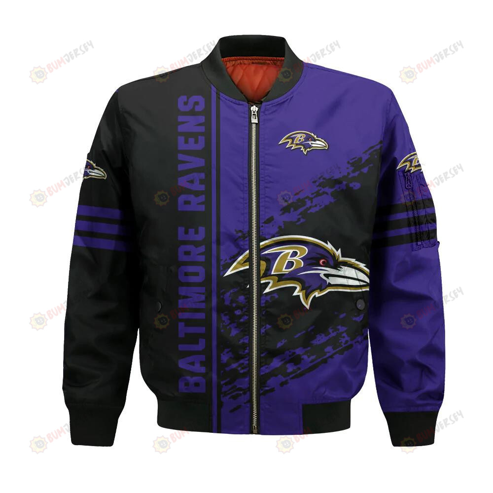 Baltimore Ravens Bomber Jacket 3D Printed Logo Pattern In Team Colours