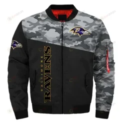 Baltimore Ravens Camo Pattern Bomber Jacket - Black And Gray