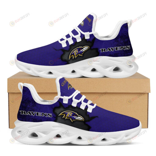 Baltimore Ravens Cracked Design Pattern Custom Name 3D Max Soul Sneaker Shoes