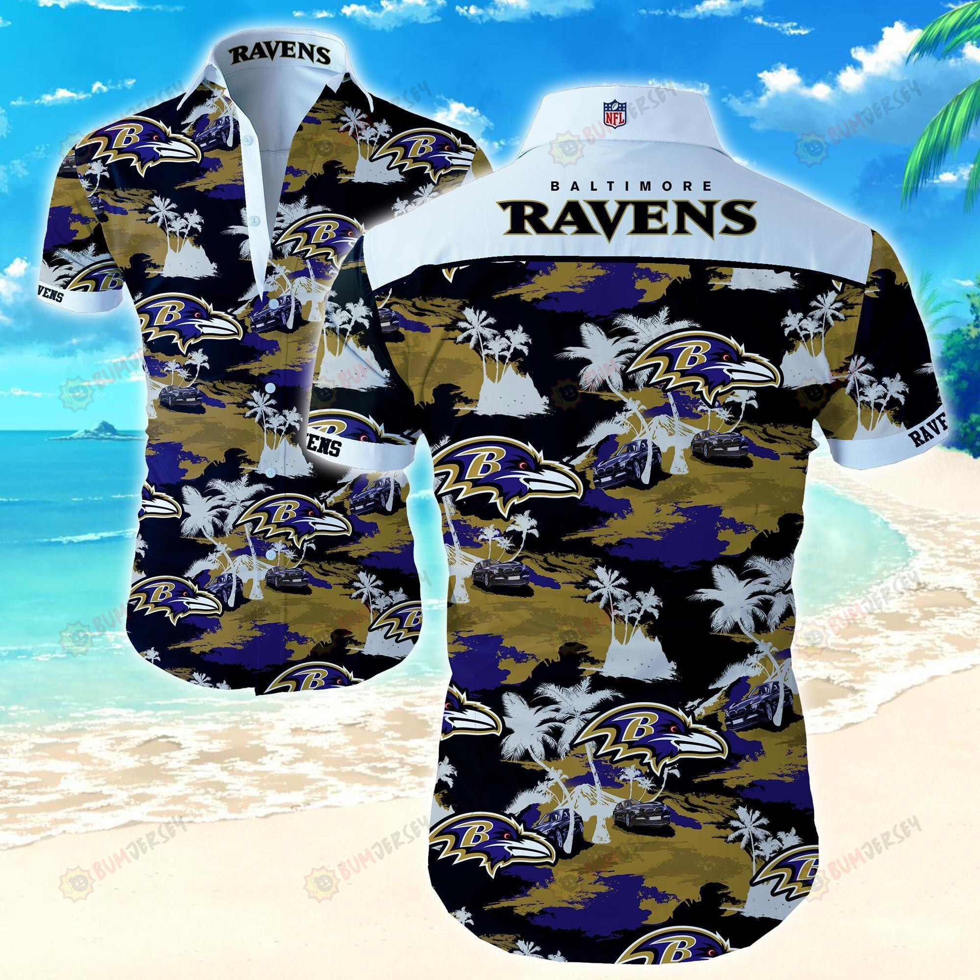 Baltimore Ravens Curved Hawaiian Shirt Beach Short Sleeve