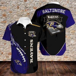 Baltimore Ravens Curved Hawaiian Shirt In Black And Navy