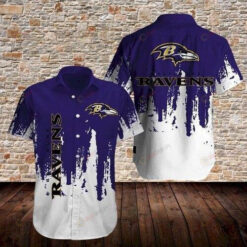 Baltimore Ravens Curved Hawaiian Shirt In White And Navy