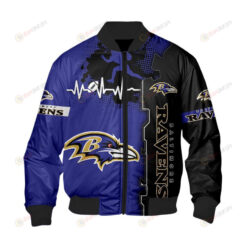 Baltimore Ravens Heart ECG Line Pattern Bomber Jacket - Purple/ Black