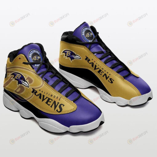 Baltimore Ravens In Yellow And Purple Air Jordan 13 Shoes Sneakers