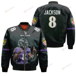 Baltimore Ravens Lamar Jackson Pattern Bomber Jacket - Black