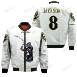 Baltimore Ravens Lamar Jackson Pattern Bomber Jacket - White
