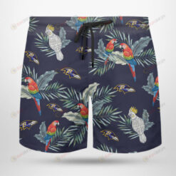 Baltimore Ravens Leaf & Floral Pattern Hawaiian Summer Shorts Men Shorts In Navy - Print Shorts