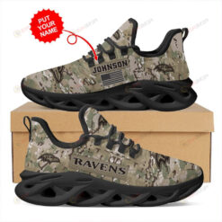 Baltimore Ravens Logo Custom Name Camouflage Pattern 3D Max Soul Sneaker Shoes