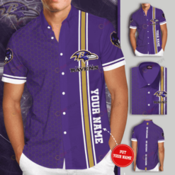 Baltimore Ravens Logo Custom Name Curved Hawaiian Shirt
