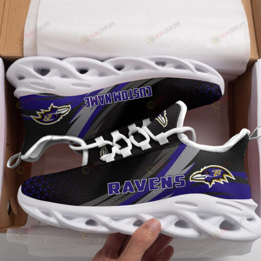 Baltimore Ravens Logo Custom Name Pattern 3D Max Soul Sneaker Shoes In Black