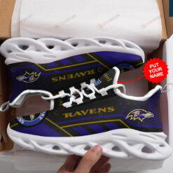 Baltimore Ravens Logo Custom Name Pattern 3D Max Soul Sneaker Shoes In Black And Purple