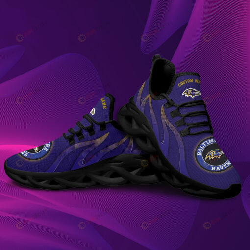 Baltimore Ravens Logo Custom Name Pattern 3D Max Soul Sneaker Shoes In Purple