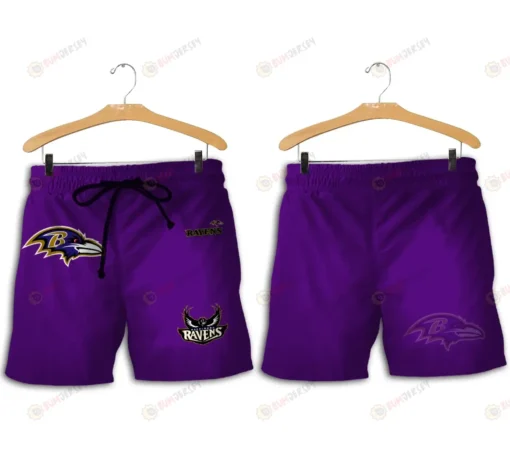 Baltimore Ravens Logo On Purple Hawaiian Shorts Summer Shorts Men Shorts - Print Shorts
