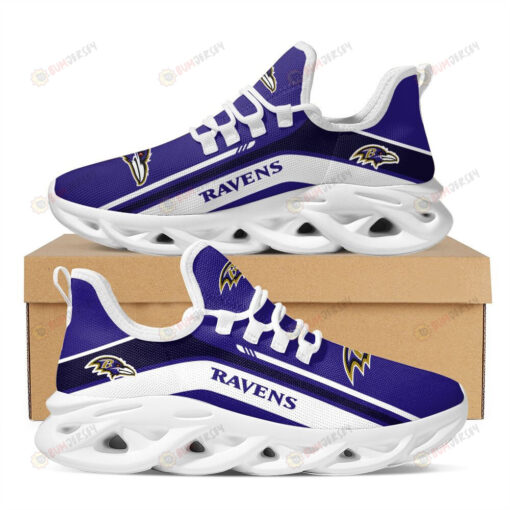 Baltimore Ravens Logo Pattern 3D Max Soul Sneaker Shoes In Purple And White