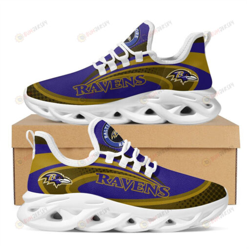 Baltimore Ravens Logo Pattern 3D Max Soul Sneaker Shoes In Purple And Yellow