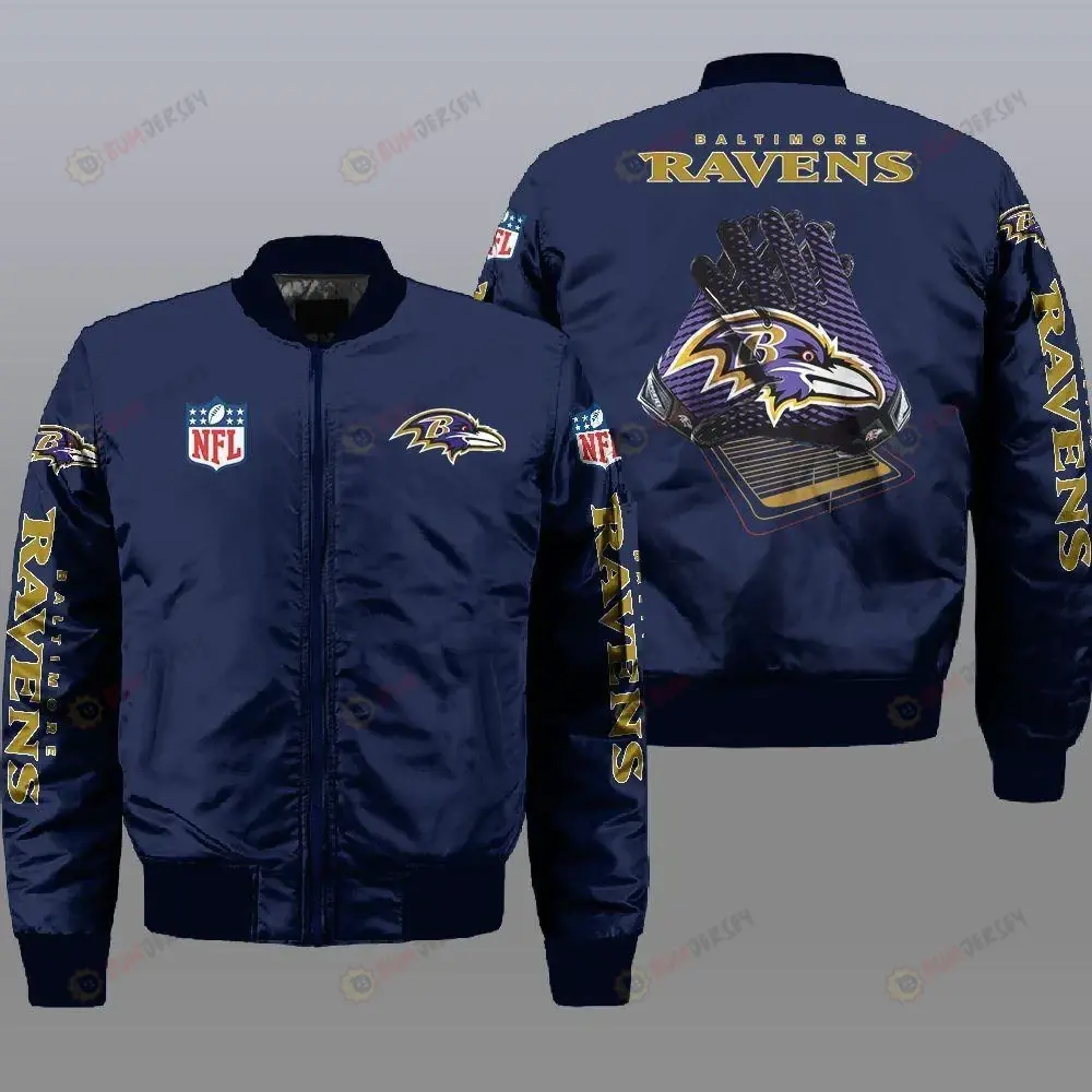 Baltimore Ravens Logo Pattern Bomber Jacket - Navy Blue Baltimore Ravens Logo Pattern Bomber Jacket - Navy Blue