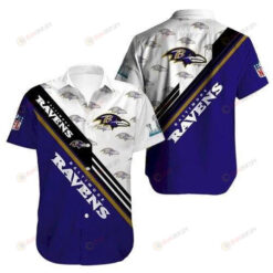 Baltimore Ravens On Black Navy Short Sleeve Curved Hawaiian Shirt