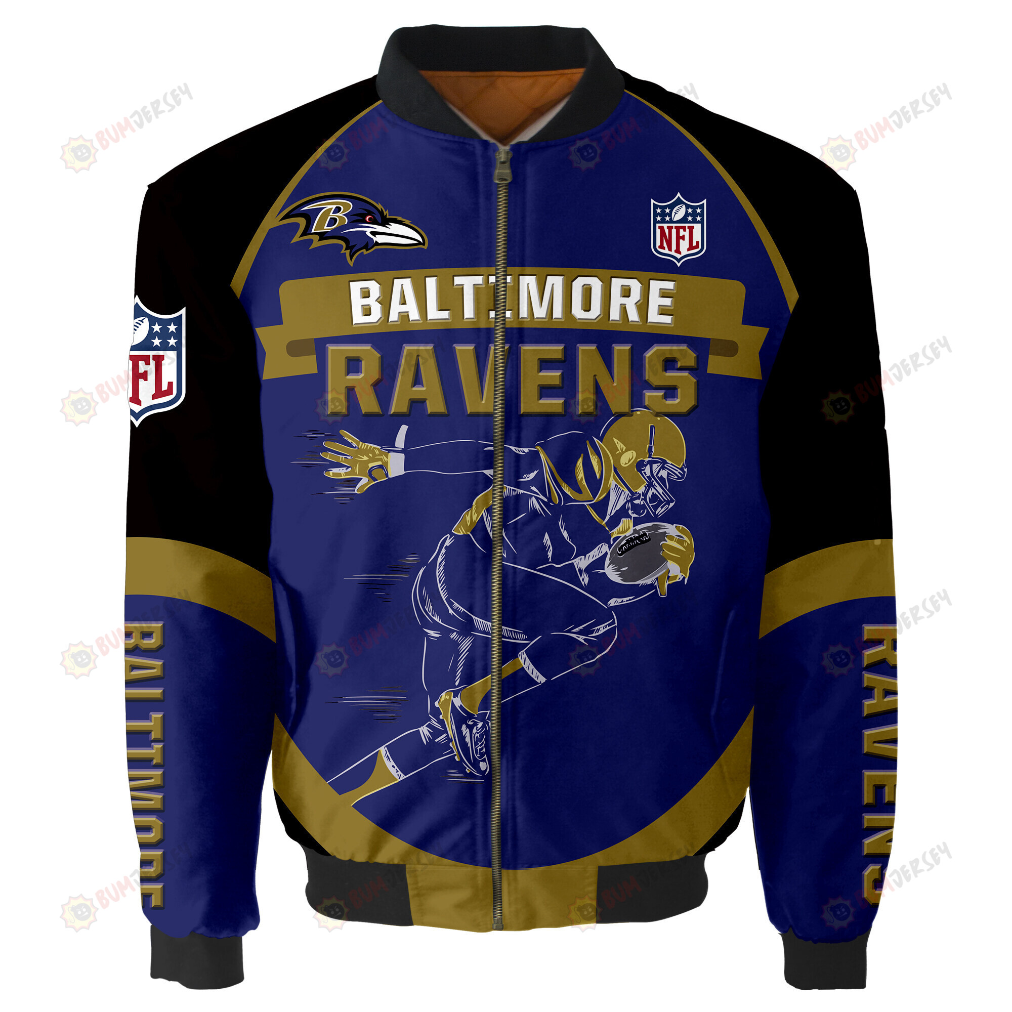 Baltimore Ravens Players Running Pattern Bomber Jacket - Blue