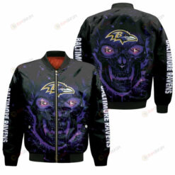 Baltimore Ravens Skull Pattern Bomber Jacket - Black And Purple