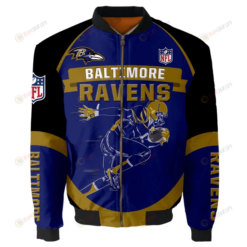 Baltimore Ravens Team Logo Pattern Bomber Jacket - Blue And Black