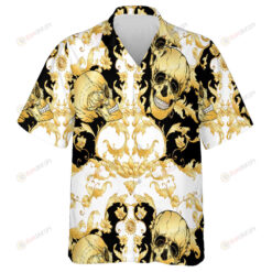Baroque Style With Human Skull And Floral Hawaiian Shirt