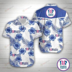 Baskin Robbins Curved Hawaiian Shirt In White Blue Pattern