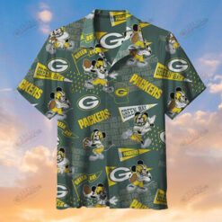 Bay Packers Sticker Pattern Curved Hawaiian Shirt In Green & Yellow